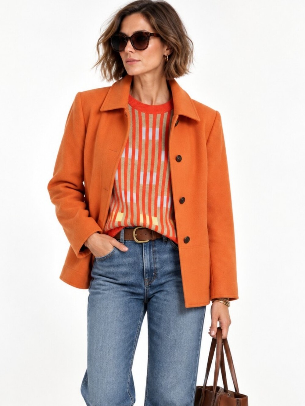 Kaper Coat Wool Orange with Scarf Crop Style